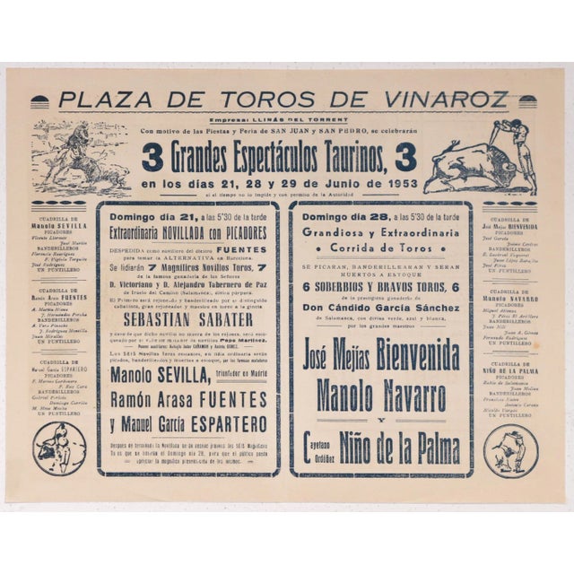 1950's Spanish Bullfighting Poster, Plaza De Toro, Valencia (Set of 2) For Sale - Image 4 of 7