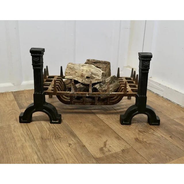Large Antique Inglenook Fire Grate on Andirons For Sale - Image 6 of 8