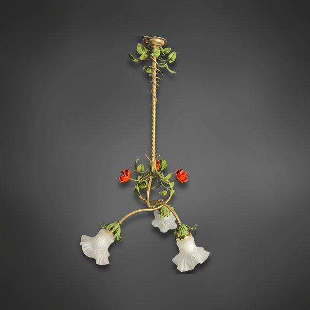 Art Nouveau Hanging Lamp with Roses For Sale - Image 10 of 10