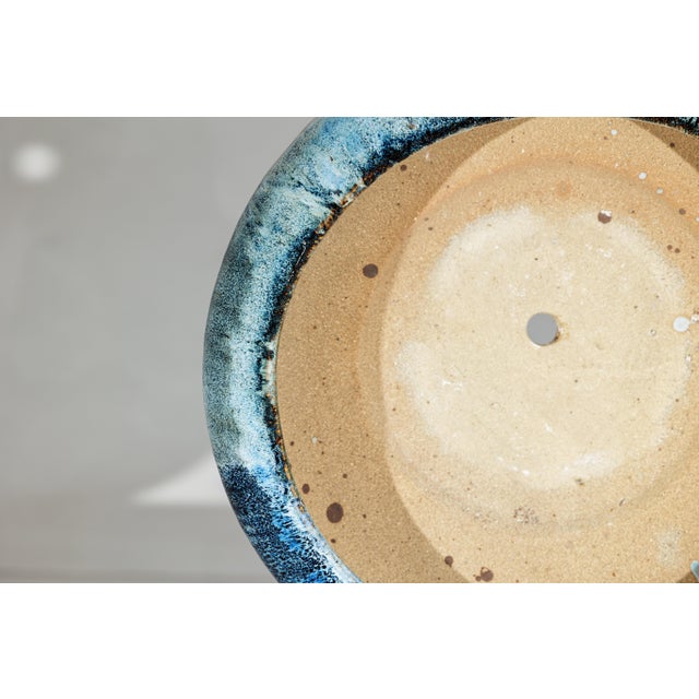 Vintage Shigaraki-Style Light Blue Planter with Organic Glaze and Wide Opening For Sale - Image 12 of 18
