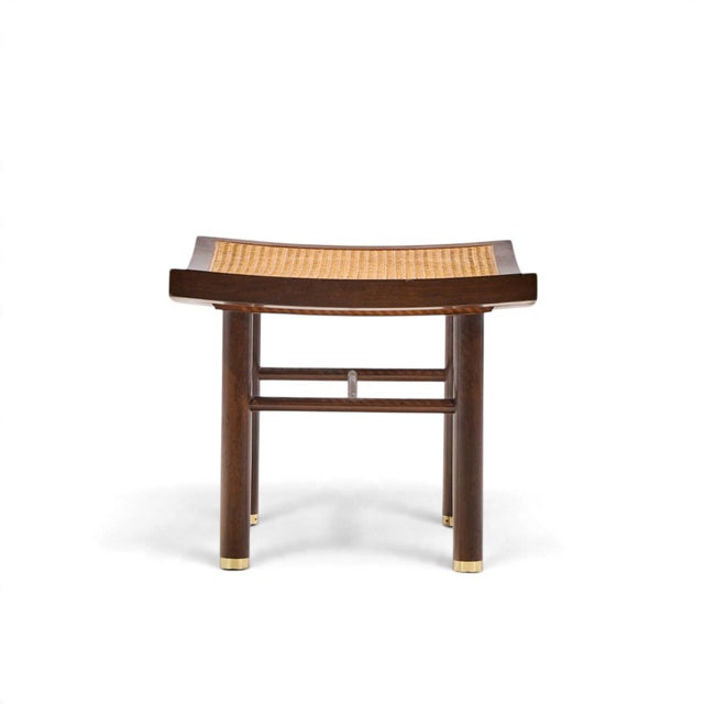 Baker Furniture Company Michael Taylor for Baker Far East Collection Mid Century Cane and Mahogany Stool For Sale - Image 4 of 10