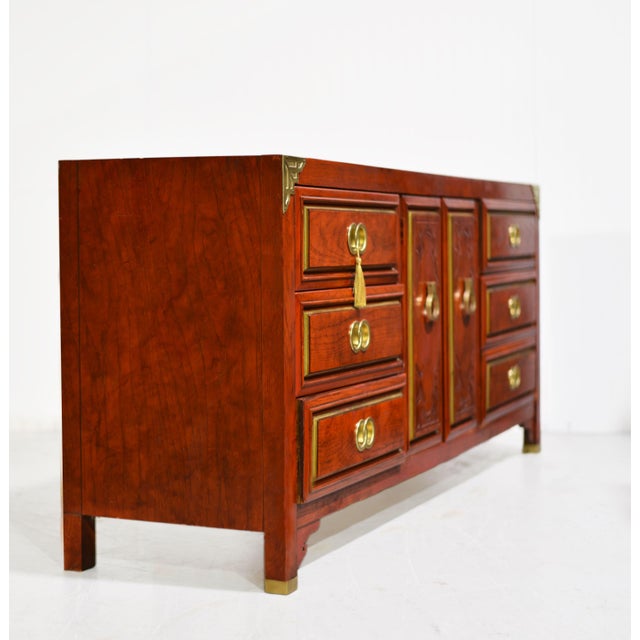 Mid 20th Century 1970s Campaign Chinoiserie Credenza With Double-Ring Hardware Huntley by Thomasville For Sale - Image 5 of 13