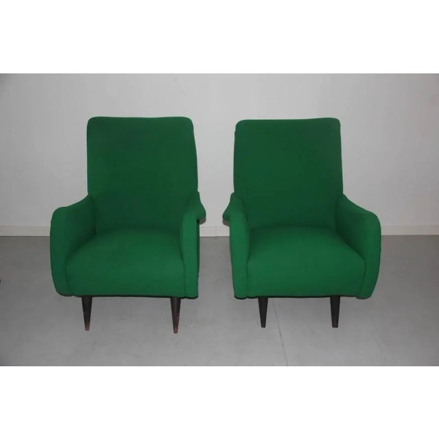 Set of Mid-Century Italian Green Armchairs, 1950s For Sale - Image 4 of 11