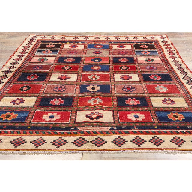 Red Vintage Persian Lori Checkerboard Rug - 05'03 X 07'06 For Sale - Image 8 of 9