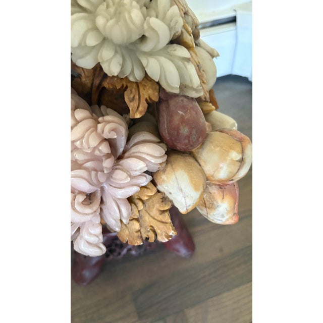 Monumental 31-Inch Chinese Hand-Carved Soapstone Basket of Abundance Sculpture For Sale In Portland, ME - Image 6 of 13