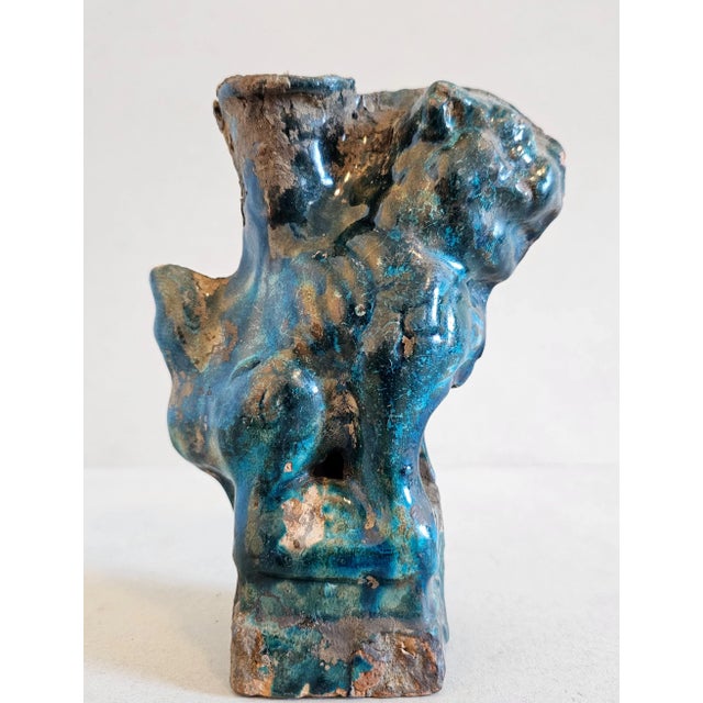 Chinese Song Dynasty Antique Chinese Turquoise Blue Glazed Foo Dog Lion Figure Sculpture Incense Burner For Sale - Image 3 of 12