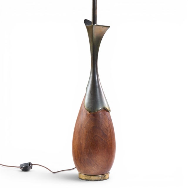 Brown Tony Paul for Westwood Industries Mid Century Walnut and Brass Lamps - Pair For Sale - Image 8 of 8