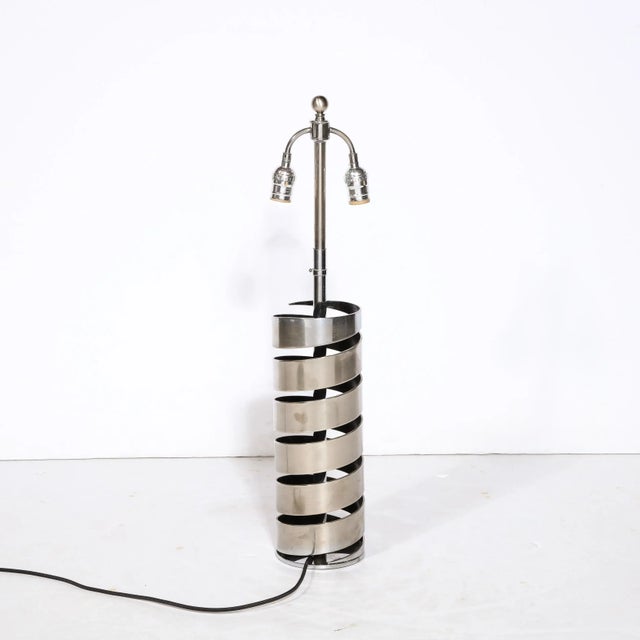 Late 20th Century Modernist Torqued Spiral Form Table Lamp in Satin Nickel For Sale - Image 10 of 13