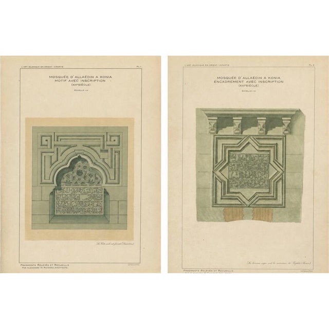 Alexandre M. Raymond, Islamic Architectural Ornament Prints, Konya Mosque Inscriptions, 1924, Chromolithographs, Set of 2 For Sale - Image 9 of 9