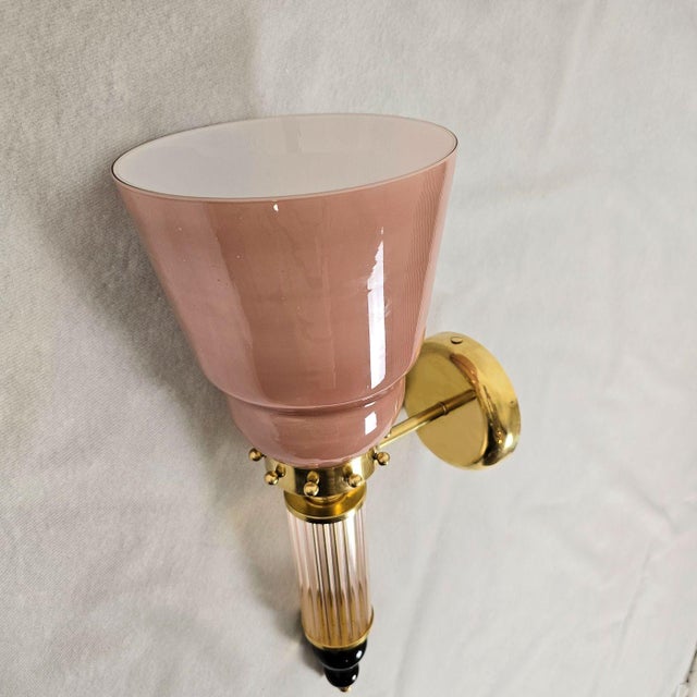 Metal 1990s Powder Pink Murano Glass Sconces - a Pair For Sale - Image 7 of 12