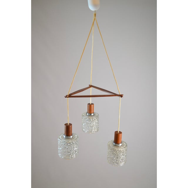 Brown Teak and Textured Glass 3-Light Pendant attributed to Carl Fagerlund, Denmark, 1960s For Sale - Image 8 of 17