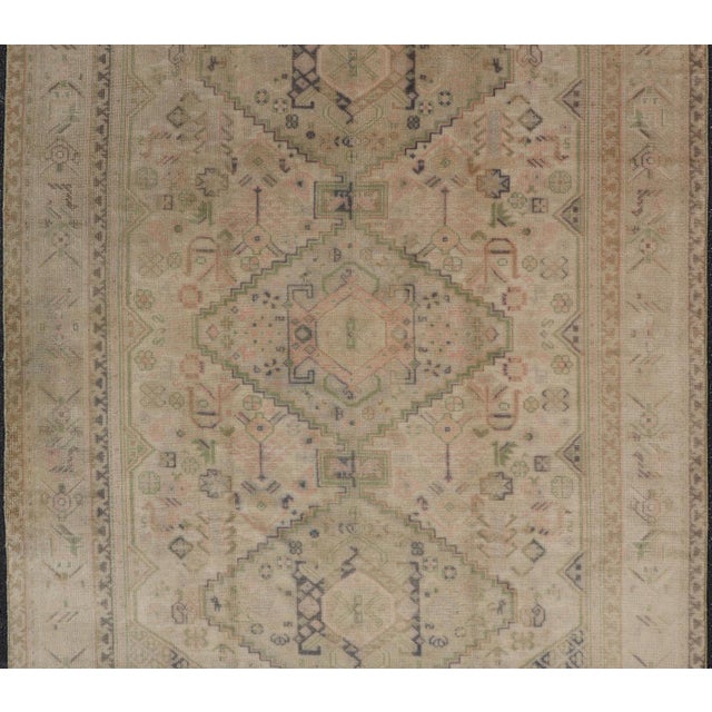 Tribal Vintage Turkish Tribal Medallion Oushak in Muted Green, Pink, and Off White For Sale - Image 3 of 16
