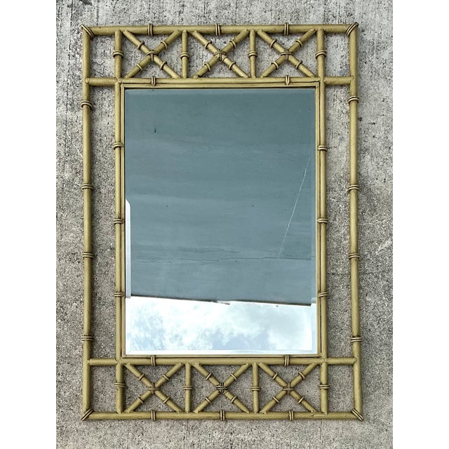 Mid-Century Modern Vintage Faux Bamboo Rectangular Wall Mirror For Sale - Image 3 of 14