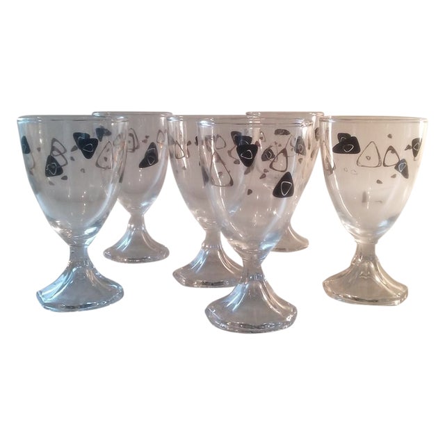 Black & Gold Boomerang Goblets - Set of 6 For Sale
