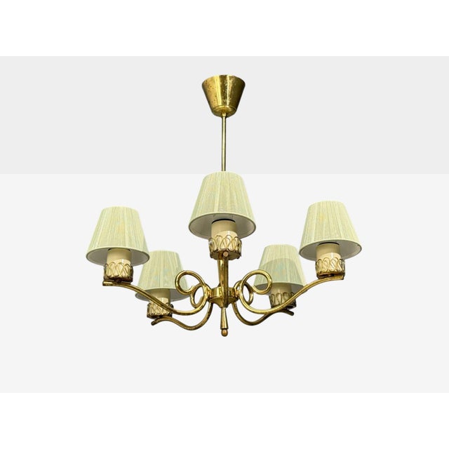 Danish Modern, Chandelier, Patinated Brass, Denmark, 1950s For Sale - Image 4 of 13