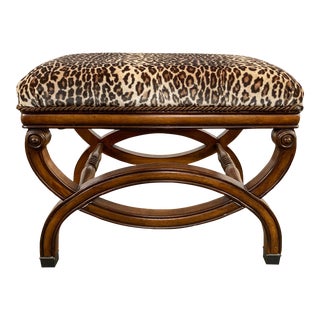 Vintage Ottoman With Leopard Print Velvet Upholstery For Sale