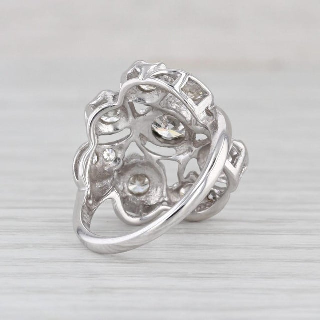 Vintage 1.41ctw Diamond Cluster Ring 14k White Gold Heart Accents Size 5.5 For Sale - Image 4 of 8