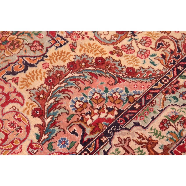 Shabby Chic Tabriz Red/Green Wool Rug - 9'6'' X 13'3'' For Sale In New York - Image 6 of 10