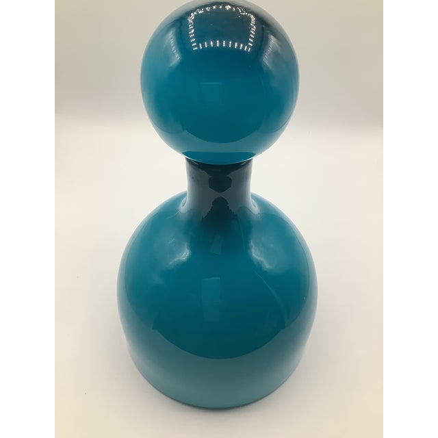 Mid-Century Modern Vintage Swedish Scandinavian Blue Cased Glass Bubble Top Decanter For Sale - Image 3 of 7