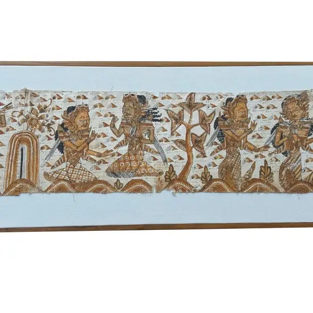 Bali Hindu Textile Framed 'Kamasan' Painting, Indonesia C. 1950 For Sale - Image 13 of 14