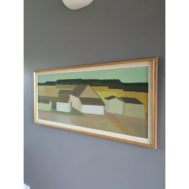 Mid 20th Century 1967 Mid-Century Modern 'Golden Fields' Vintage Swedish Geometric Abstract Landscape Oil Painting, Framed For Sale - Image 5 of 15