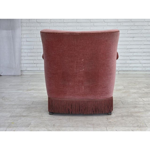Pink Danish Armchair in Pink Velour and Oak, 1960s For Sale - Image 8 of 18