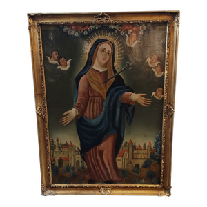 18h Century Virgin Mary Lady of Sorrows Mestizo-Baroque Cuzco School Colonial Period