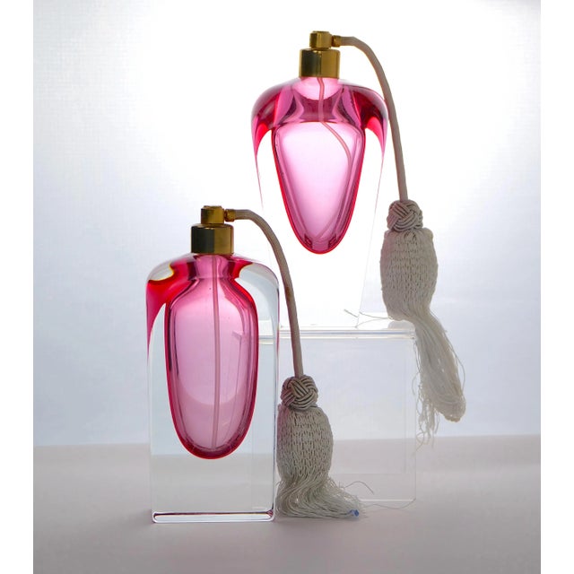 Tall & Elegant Pink Heavy Cut Crystal Venetian Perfume Bottle For Sale - Image 9 of 10