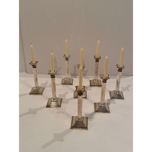 Set of 8 Silver Plate Corinthian Column Candlesticks For Sale - Image 4 of 12
