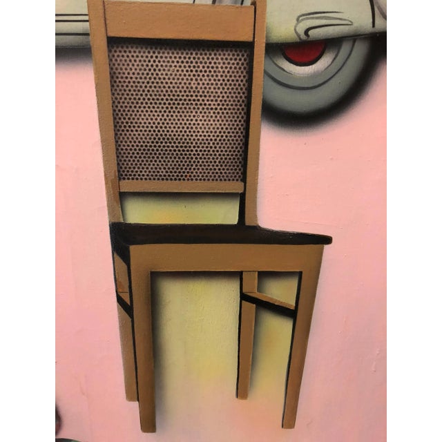 1980s Joshua Griffit, Israeli Pop Art Large Vintage Antique Auto Pink Oil Painting Americana 1989 For Sale - Image 5 of 7