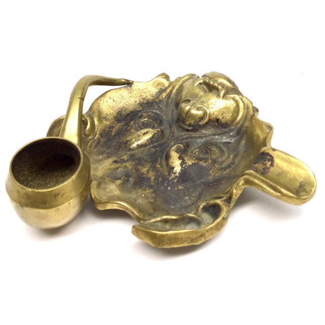 Antique Victorian Solid Brass Carved Bulldog Ashtray Match Antique Victorian Solid Brass Carved Bulldog Ashtray Match