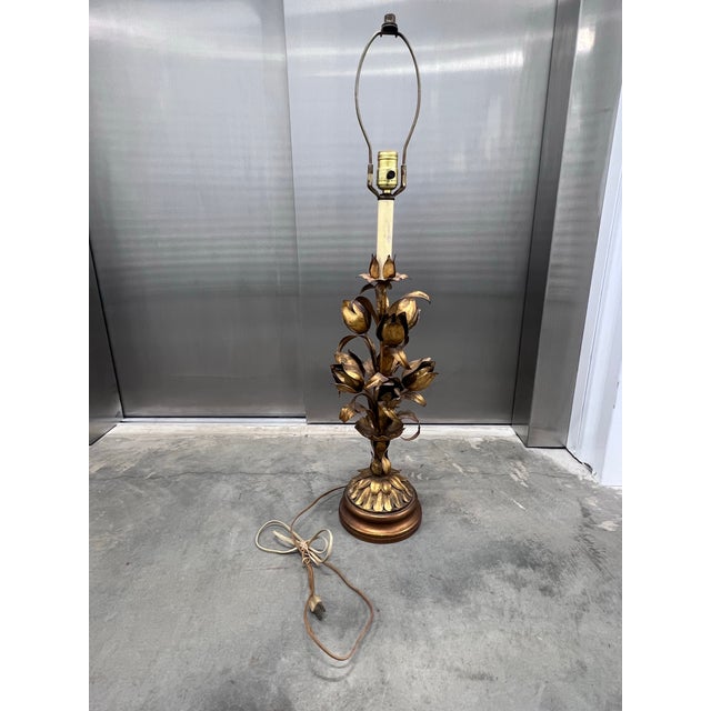 Mid 20th Century Italian Gilt-Tole Tulip Table Lamp For Sale - Image 4 of 5