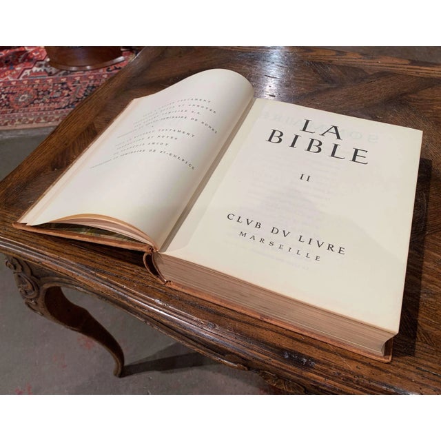 Mid-Century French Two-Volume Leather Bound Bible Set, Marseille 1953 For Sale - Image 10 of 13