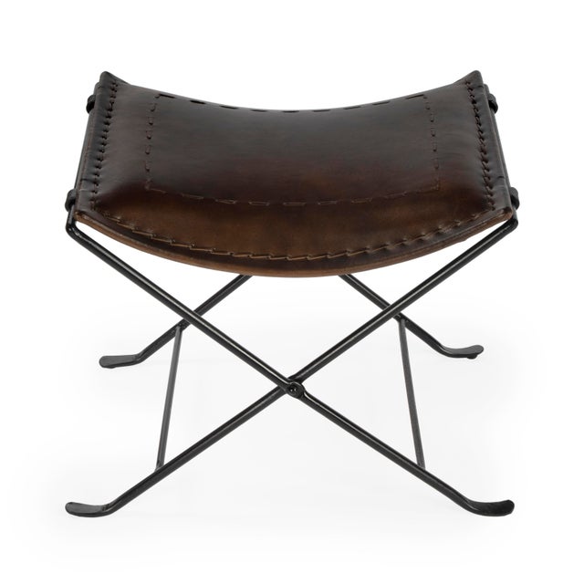 Metal Melton Leather 21.5"W Stool, Dark Brown For Sale - Image 7 of 7