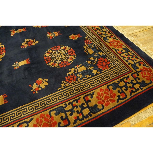 Navy Blue 1920s Navy Blue Antique Greek Key Medallion Chinese Peking Carpet Rug 10'x 13'6" For Sale - Image 8 of 9