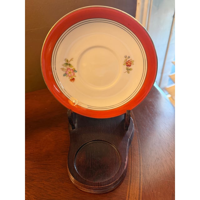 Vintage Noritake M N749 China Tea Cups, Saucers and Wooden Stands Set of 4 ca.1950 For Sale - Image 11 of 18