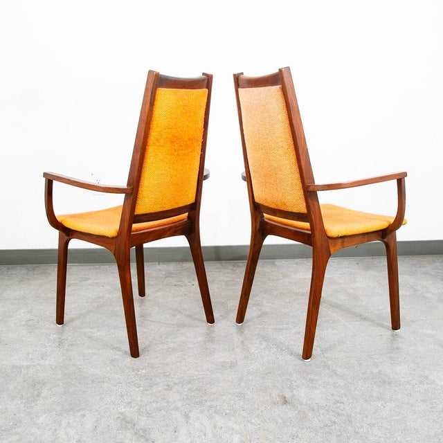Wood Mid Century Modern Dining Chairs Set 8 Armchairs Orange Solid Walnut MCM Captain For Sale - Image 7 of 12