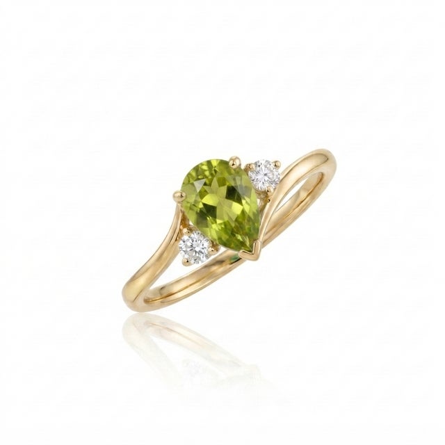 Contemporary Peridot Pear Shape Ring in 18k Gold Plated | Green Gemstone Toi Et Moi Inspired Ring Us 7 For Sale - Image 3 of 3