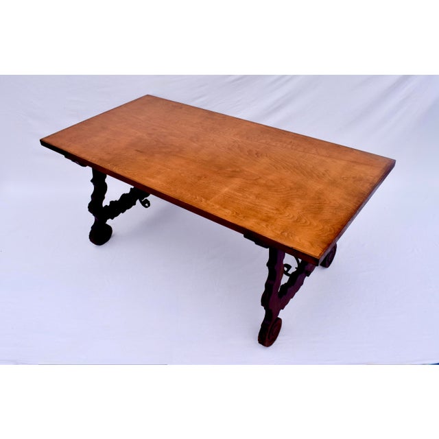 Spanish Colonial Dining Table, Hand-Carved Oak & Iron, Early 20th C. For Sale - Image 11 of 18