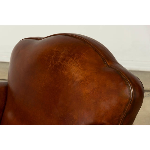 1940s French Art Deco Cognac Leather Club Chairs, Pair For Sale - Image 9 of 18