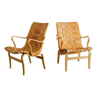 Mid-Century Swedish Eva Armchairs in Birch and Brown Leather by Bruno Mathsson for Firma Karl Mathsson, 1970s, Set of 2 For Sale