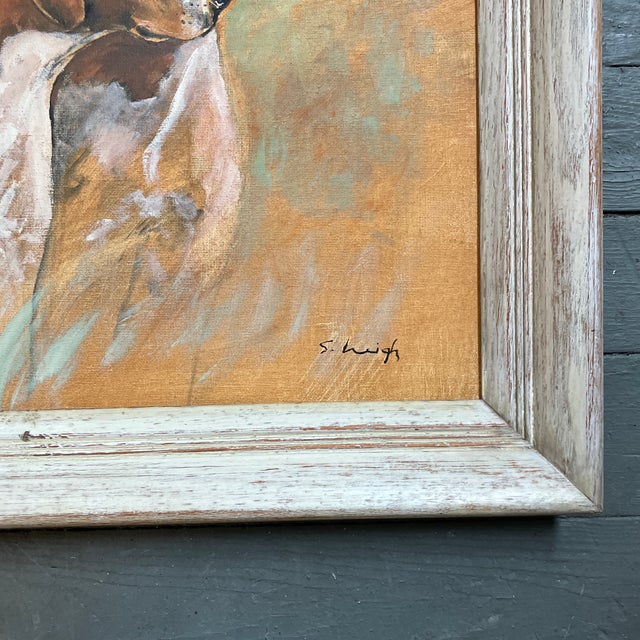 Original 16 x 20 painting on canvas board signed bottom right Overall size with vintage frame is approximately 20 x 24