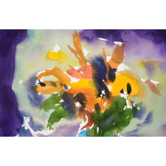 1980s Abstract Still Life With Bouquets and Fruit in Watercolor on Paper by Les Anderson For Sale - Image 5 of 5