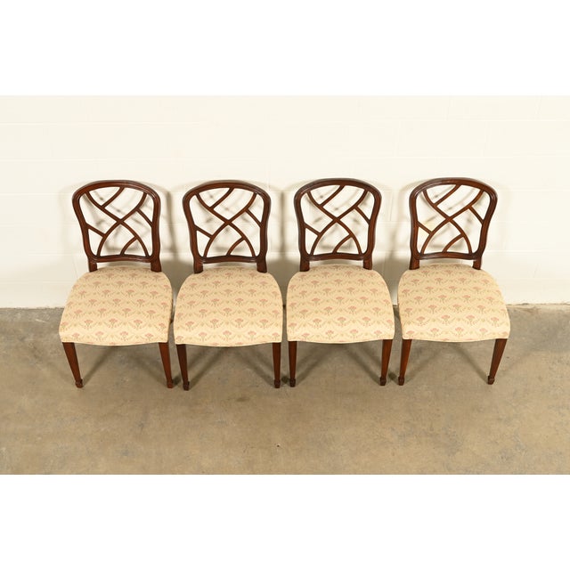 1980s Kindel Furniture Style Federal Carved Mahogany Dining Chairs, Set of Four For Sale - Image 5 of 13