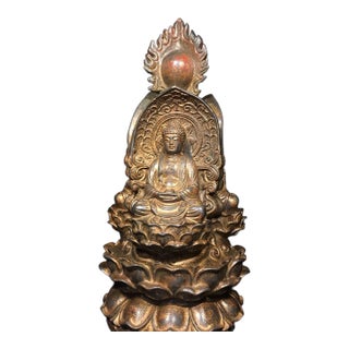 Late 19th Century Gilt Bronze Three-Faced Buddha Statue, Saha Trinity, 1.6kg For Sale