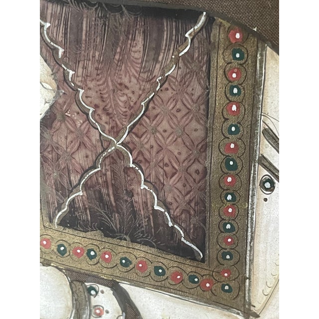 English Vintage British Colonial Original Painting on Silk of Elephant For Sale - Image 3 of 5