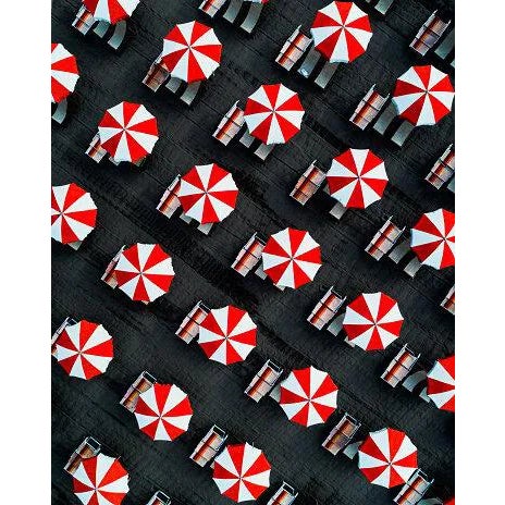 Red Beach Umbrellas, Massa, Italy ' Contemporary Archival Black and White Photograph Print From the Original Negative by Mike Andrews - 20x24 For Sale