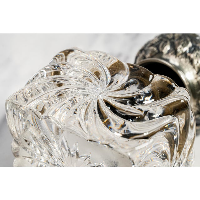 Magnificent Antique Victorian Sterling Silver Repoussé Floral & Swirl Crystal Desk Paperweight Inkwell Luxury Home Decor For Sale - Image 12 of 14