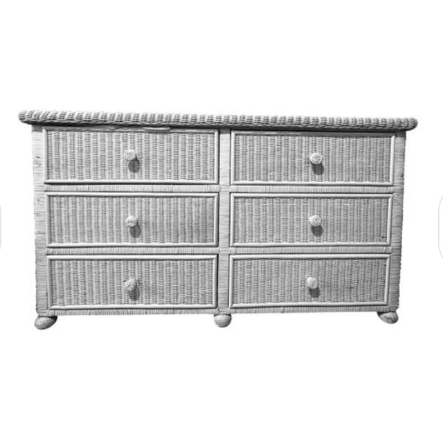 Vintage Wicker Bureau, Dresser, Six Drawer, All Wood Frame and Drawers For Sale - Image 4 of 6