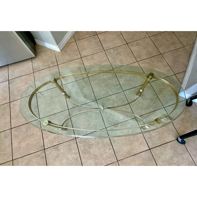 Hollywood Regency Brass Oval Cocktail Coffee Table Made Italy For Sale - Image 10 of 18